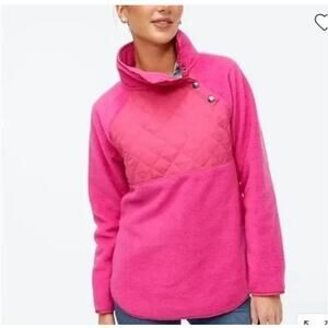 J. Crew Factory Pink Quilted Button Neck Sherpa Pullover Size Medium